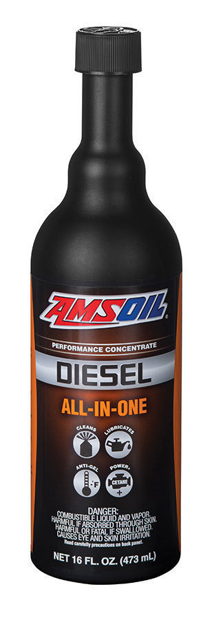 bottle of amsoil diesel all in one for superior performance concentrate